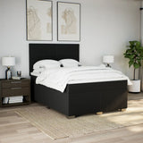 Box Spring Bed with Mattress Black Queen Fabric - Side View