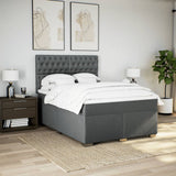 Box Spring Bed with Mattress Dark Grey Queen Fabric - Side View