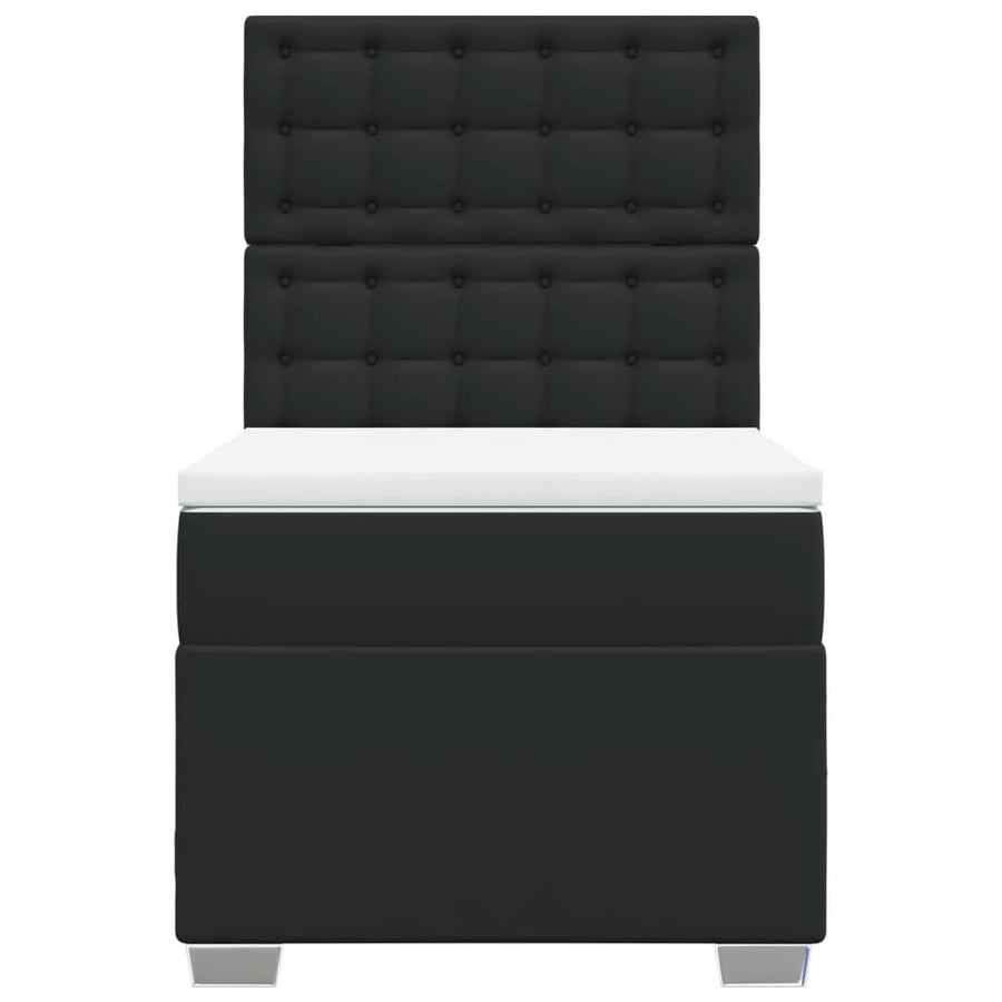 Box Spring Bed with Mattress Black King Single Faux Leather
