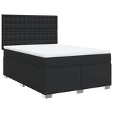 Box Spring Bed with Mattress Black Double Faux Leather - Front View