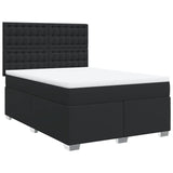 Box Spring Bed with Mattress Black Queen Faux Leather - Front View