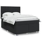 Box Spring Bed with Mattress Black Queen Faux Leather