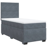 Box Spring Bed with Mattress Dark Grey King Single Velvet - Front View