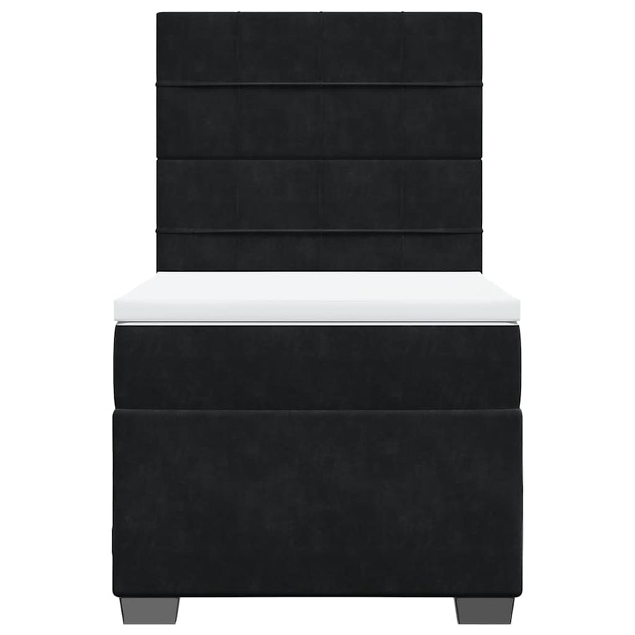 Box Spring Bed with Mattress Black King Single Velvet