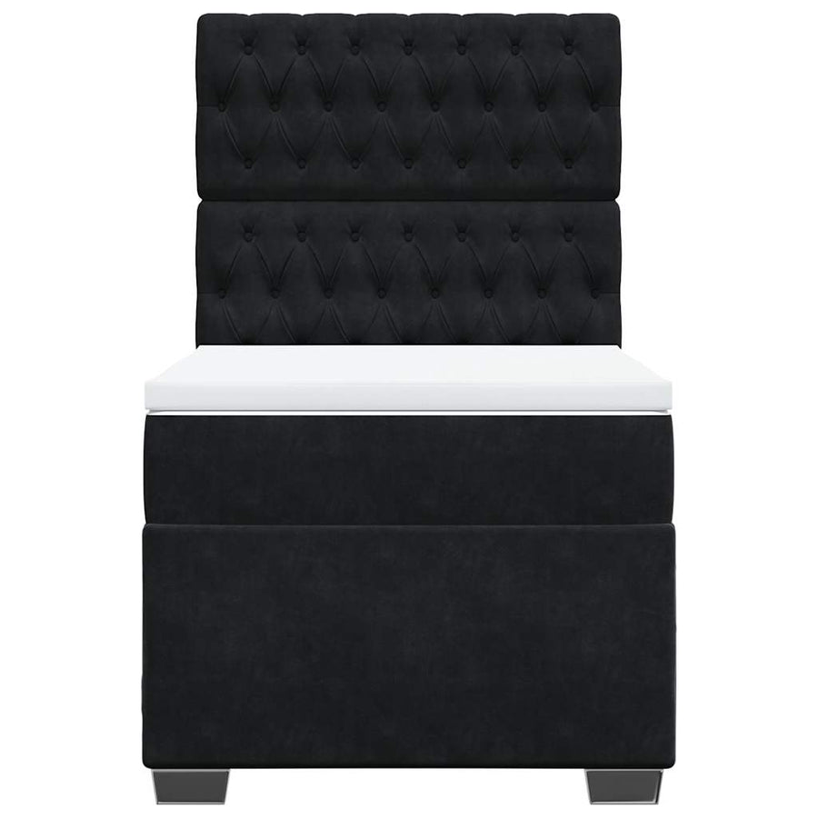 Box Spring Bed with Mattress Black King Single Velvet