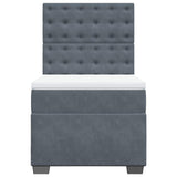 Box Spring Bed with Mattress Dark Grey King Single Velvet