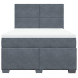 Box Spring Bed with Mattress Dark Grey Double Velvet - Top-Down View