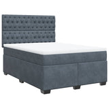 Box Spring Bed with Mattress Dark Grey Double Velvet - Front View