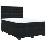 Box Spring Bed with Mattress Black Double Velvet - Front View