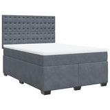 Box Spring Bed with Mattress Dark Grey Double Velvet - Front View