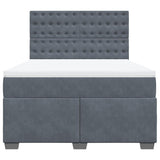 Box Spring Bed with Mattress Dark Grey Double Velvet