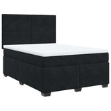 Box Spring Bed with Mattress Black Queen Velvet - Front View
