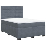 Box Spring Bed with Mattress Dark Grey Queen Velvet - Front View