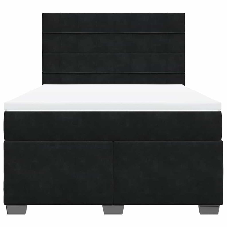 Box Spring Bed with Mattress Black Queen Velvet