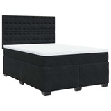 Box Spring Bed with Mattress Black Queen Velvet - Front View