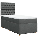 Box Spring Bed with Mattress Dark Grey King Single Fabric - Front View