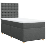 Box Spring Bed with Mattress Dark Grey King Single Fabric - Front View