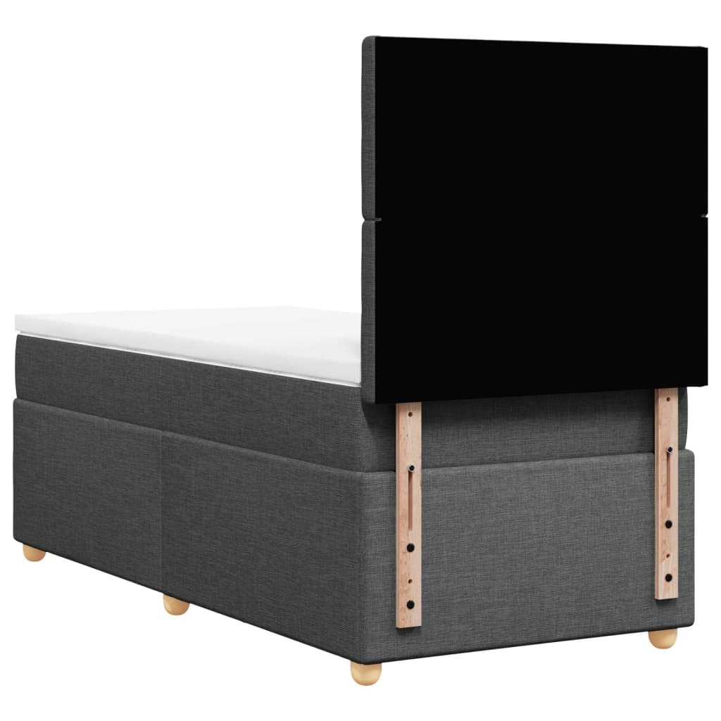 Box Spring Bed with Mattress Dark Grey King Single Fabric