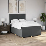 Box Spring Bed with Mattress Dark Grey Double Fabric - Side View