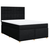 Box Spring Bed with Mattress Black Double Fabric - Front View