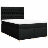 Box Spring Bed with Mattress Black Double Fabric - Front View