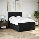 Box Spring Bed with Mattress Black Double Fabric - Side View