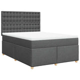 Box Spring Bed with Mattress Dark Grey Double Fabric - Front View