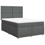Box Spring Bed with Mattress Dark Grey Queen Fabric - Front View