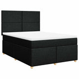 Box Spring Bed with Mattress Black Queen Fabric - Front View