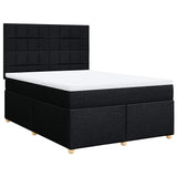 Box Spring Bed with Mattress Black Queen Fabric - Front View