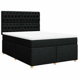 Box Spring Bed with Mattress Black Queen Fabric - Front View