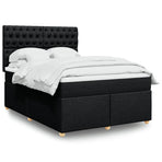Box Spring Bed with Mattress Black Queen Fabric