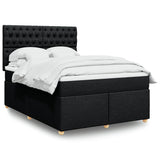Box Spring Bed with Mattress Black Queen Fabric