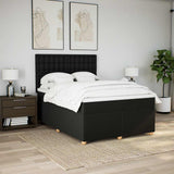 Box Spring Bed with Mattress Black Queen Fabric - Side View