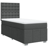Box Spring Bed with Mattress Dark Grey King Single Fabric - Front View