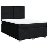 Box Spring Bed with Mattress Black Double Fabric - Front View