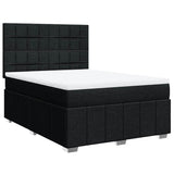 Box Spring Bed with Mattress Black Double Fabric - Front View