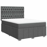 Box Spring Bed with Mattress Dark Grey Double Fabric - Front View