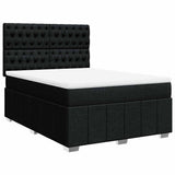 Box Spring Bed with Mattress Black Double Fabric - Front View