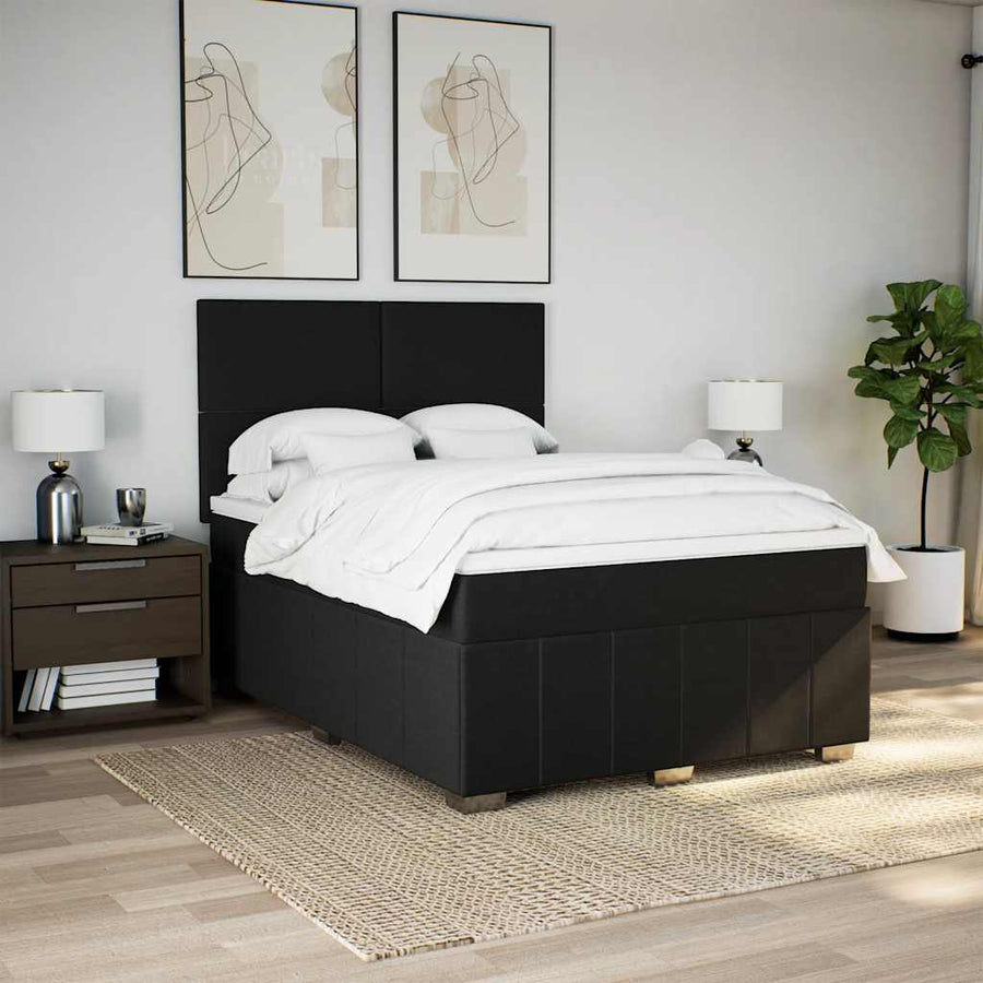 Box Spring Bed with Mattress Black Queen Fabric