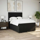Box Spring Bed with Mattress Black Queen Fabric - Side View