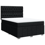 Box Spring Bed with Mattress Black Queen Fabric - Front View