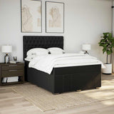 Box Spring Bed with Mattress Black Queen Fabric - Side View