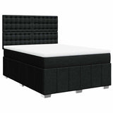 Box Spring Bed with Mattress Black Queen Fabric - Front View