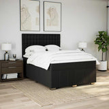 Box Spring Bed with Mattress Black Queen Fabric - Side View