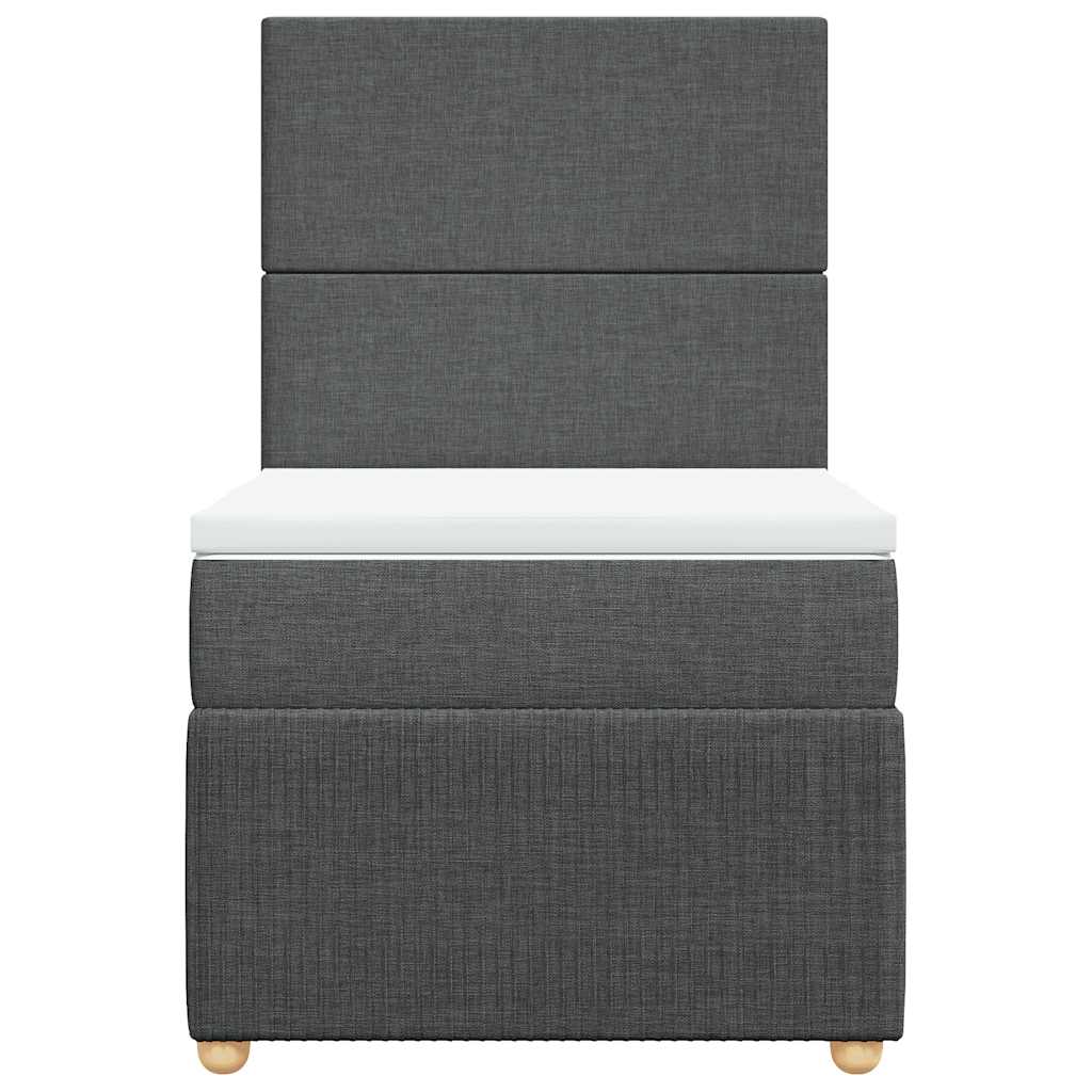 Box Spring Bed with Mattress Dark Grey King Single Fabric