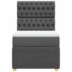 Box Spring Bed with Mattress Dark Grey King Single Fabric