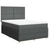 Box Spring Bed with Mattress Dark Grey Double Fabric - Front View
