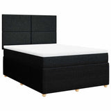 Box Spring Bed with Mattress Black Double Fabric - Front View