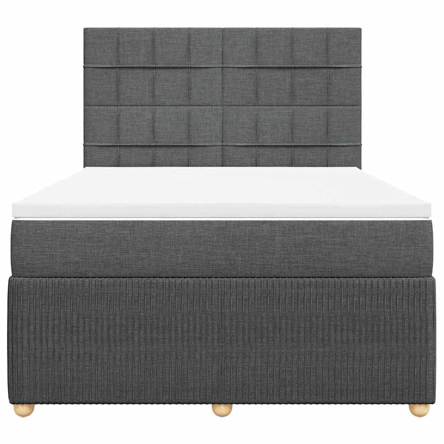 Box Spring Bed with Mattress Dark Grey Double Fabric